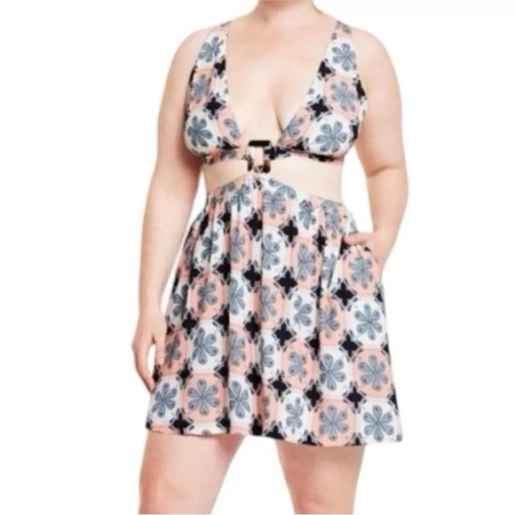 Agua Bendita x Target Women's Coral Tile Print Cut Out Mini Dress 1X - Picture 1 of 4
